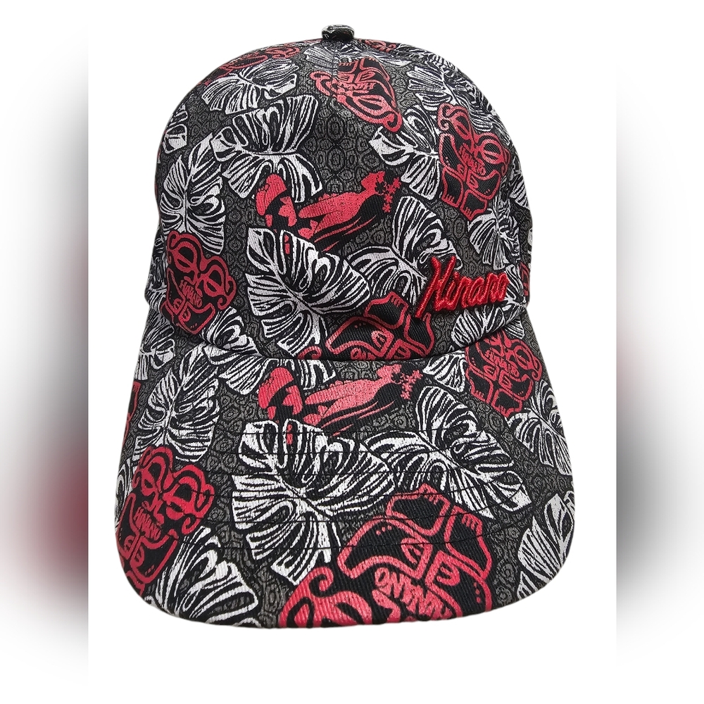 Hinano Floral Tiki Strapback Hat Cap Adjustable Black White Red
